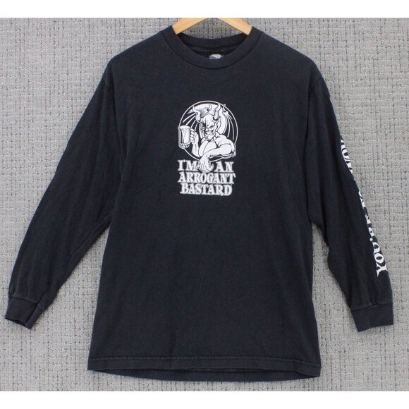 Vintage Stone Brewing Shirt Mens Medium M Black Long Sleeve Big Devil Beer Art - Picture 1 of 9